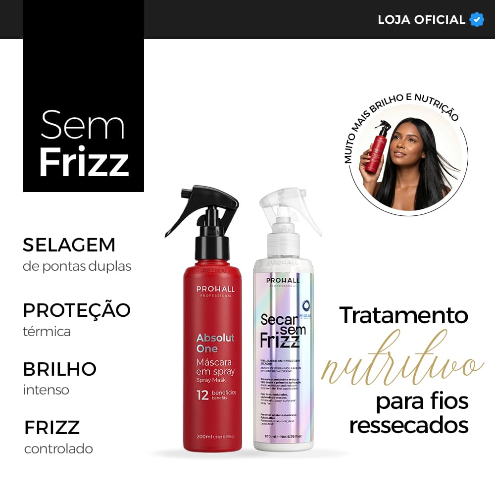 Kit Secar Sem Frizz + Absolut One 12 Benefícios Proteção Térmica e Brilho Prohall