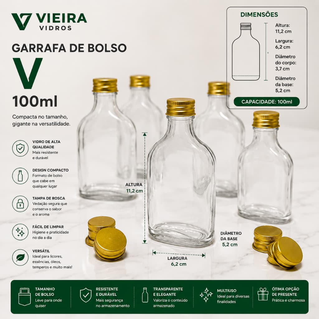 MINI Garrafas de Vidro Bolso com Tampa 160ml - para Lembrancinhas e Presentes.