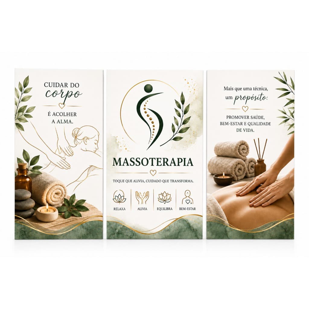 Quadro Decorativo Massoterapia Kit 3 Peças Para Clínica Estética Spa Consultório