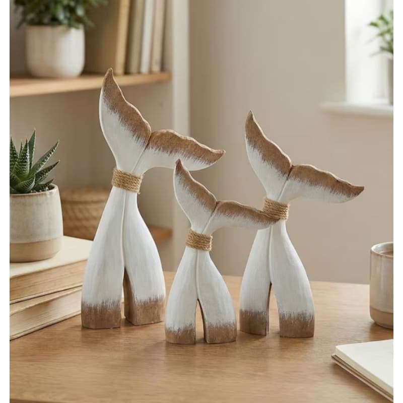 conjunto três peças de decoração de praia, decoração de baleia em madeira