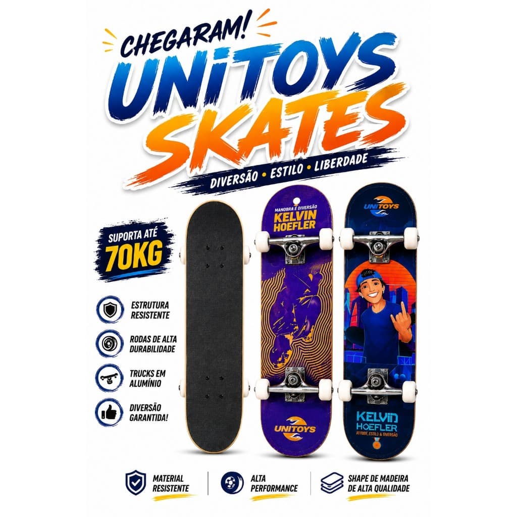 Kit Skate Infantil e Juvenil Semi Profissional até 70kg Kelvin Hoefler Completo Com Shape Resistente