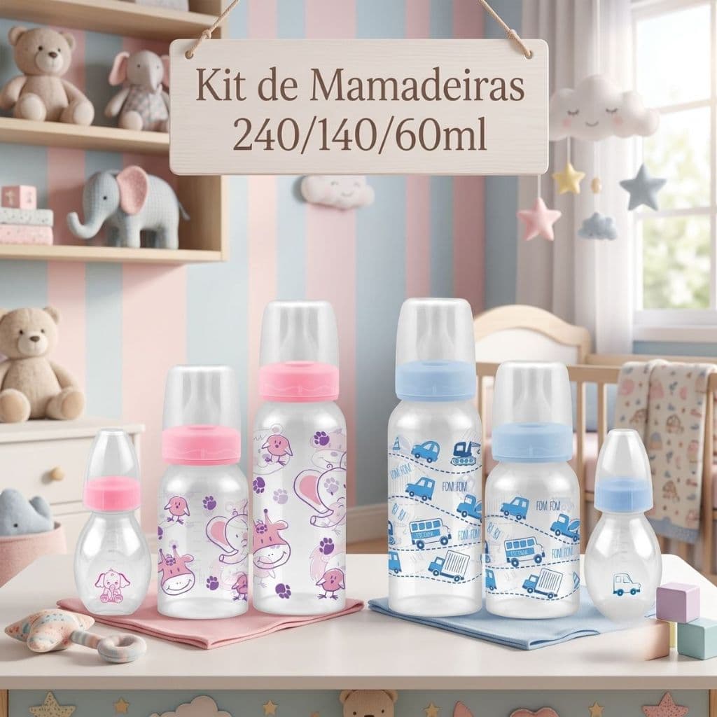 Kit Mamadeiras Bebê Enxoval Maternidade Infantil 3 Peças Bico Pvc 240/140/60ml Petita Cristal