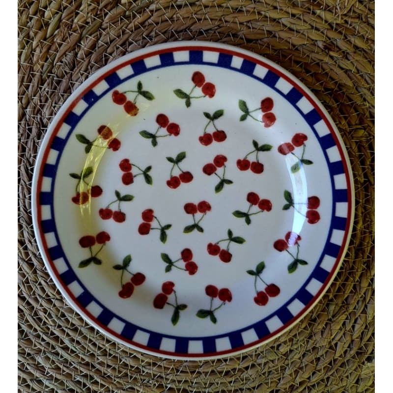 Prato sobremesa cerâmica 19 cm cerejas