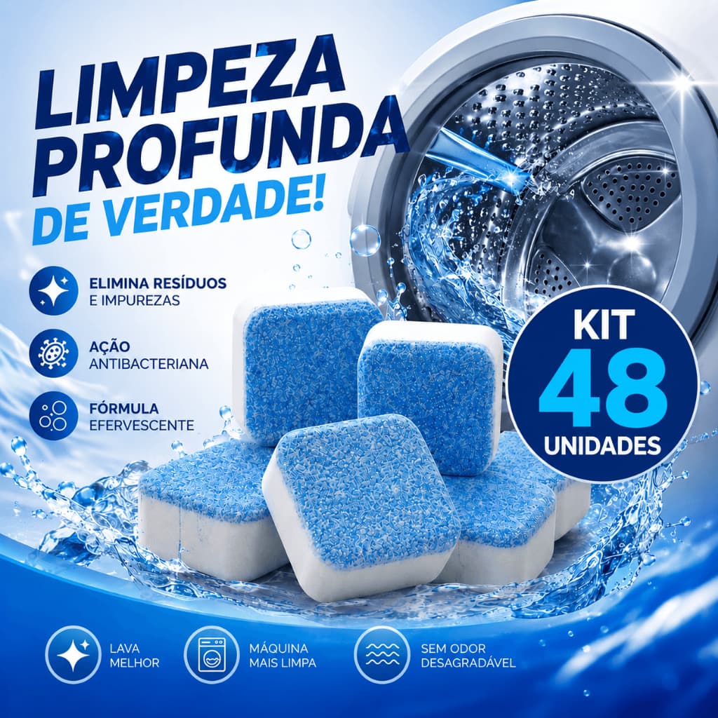 Limpa Máquina de Lavar Kit 12/24/36/48 Pastilhas Efervescentes Higienizador Lavadora Antibacteriana Limpeza Tambor
