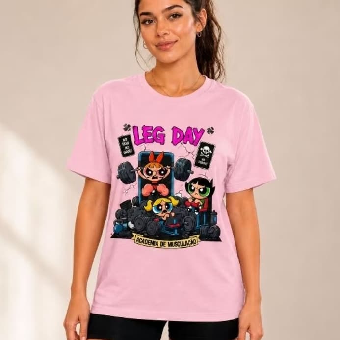 Camiseta Feminina 100% Algodão Premium Estampa Leg Day Confortável