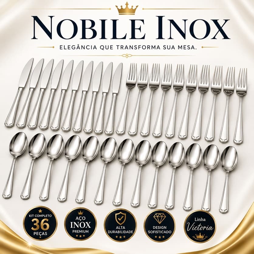 Kit Faqueiro 36 Peças Aço Inox Premium Linha Victoria - Fratelli Alta Durabilidade Mesa Posta