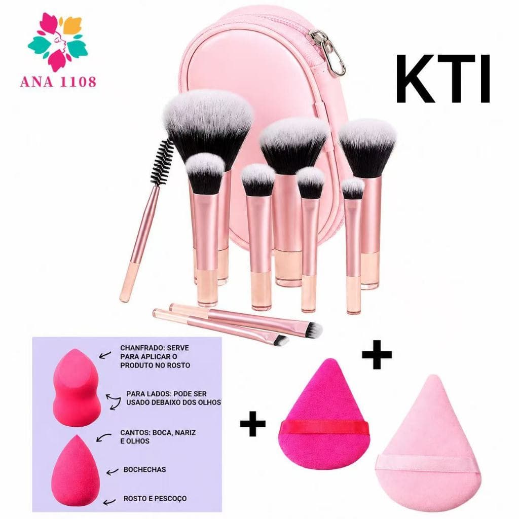 ANA1108 10mini pincéis com bolsa 2 Esponjas + 2esponjade Pó diamante