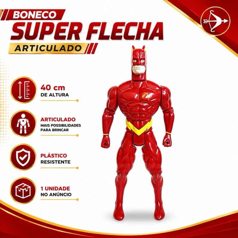 🏹 Boneco Super Flecha Infantil 40cm Articulado Brinquedo de Ação