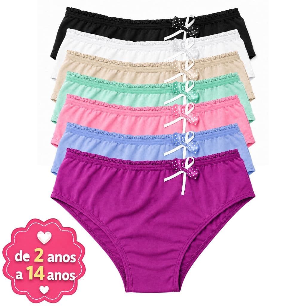 Kit Calcinha Infantil Juvenil Forro 100% Algodão De 02 a 14 anos Menina Criança