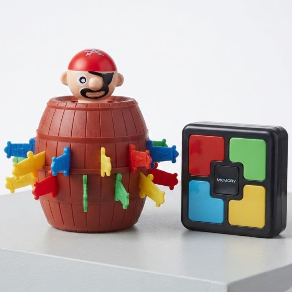 kit com 2 Jogos Pula Pirata Com 16 Espadas +Jogo da Memória Infantil com Luz e Som Menino Menina