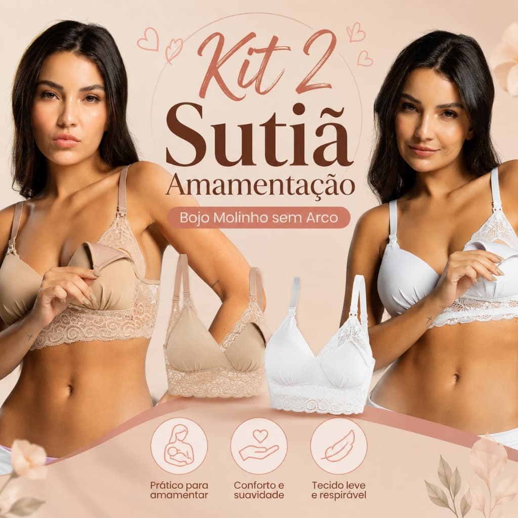 Kit 2 Sutiã Amamentação Com Bojo Soft Reforçado Soutien Em Renda Maternidade Abertura Fácil Pós Parto Sutiã Lactante