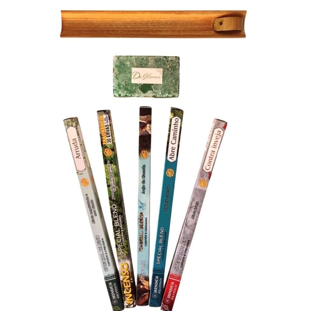 Incenso Natural Kit Abertura de Caminhos e Boas Energias -1 Sabonete de Arruda c/ Sal Grosso + 5 Incensos + 1 Incensário