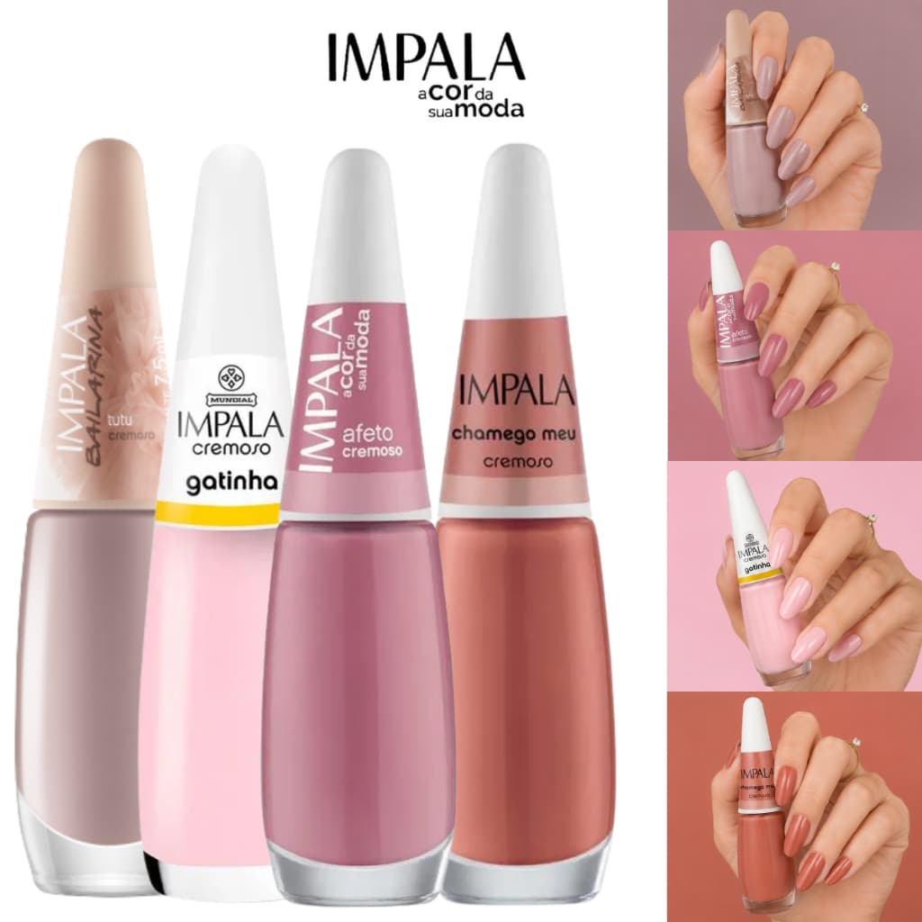 Kit 4 Esmaltes Impala Tons Rosé Clássico Esmalte Cremoso