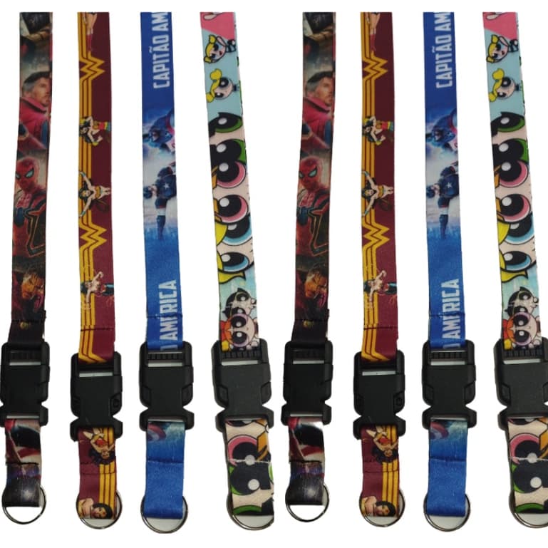 Cordão para Crachá ou Chaveiro - Cordão para Crachá e Chaveiro com Engate Rápido estilo stitch, homem aranha/desenhos
