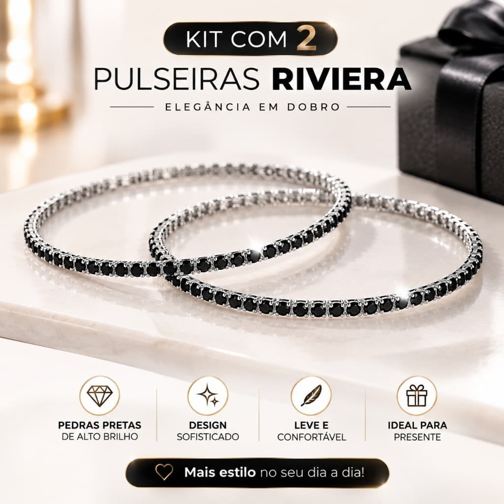 KIT 2 Pulseiras Tennis Riviera Corrente de Pedras Brilhantes de Zircônia Presta Pulseira Ajustável Masculina e Feminina