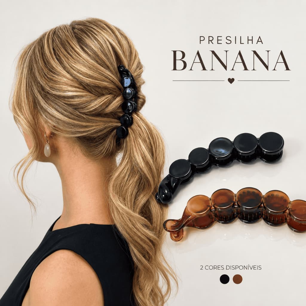 Kit 2 Prendedores Banana para Cabelo | Presilha Pente Feminina | Acessório para Coque e Rabo de Cavalo