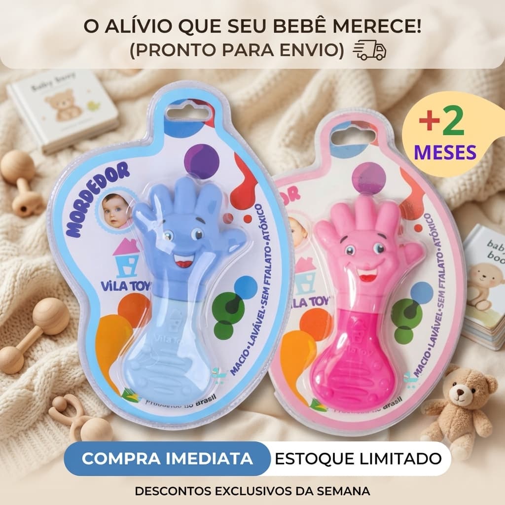 Mordedor Bebê Mãozinha Silicone Macio Vila Toy Menino Menina Bebe Atóxico Lavável