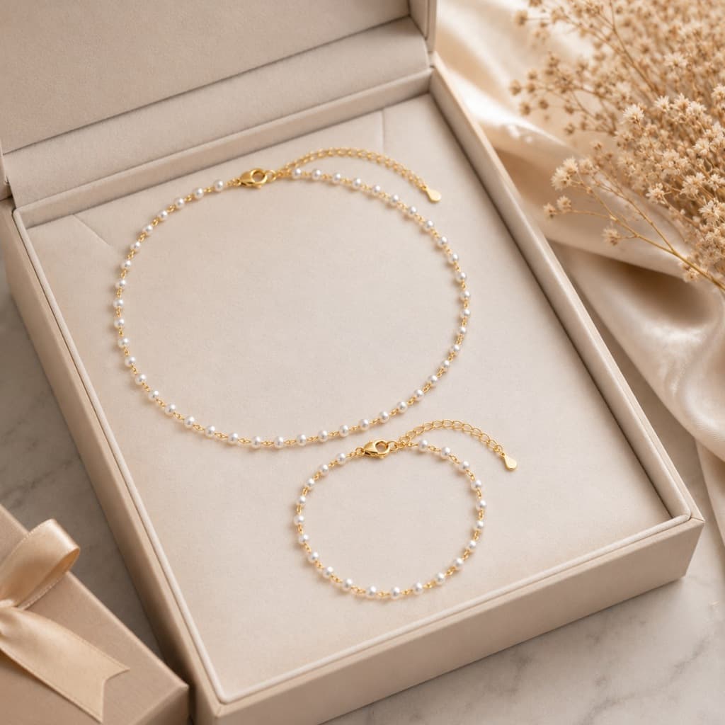 Colar e Pulseira de Pérola Delicado e Elegante Feminino