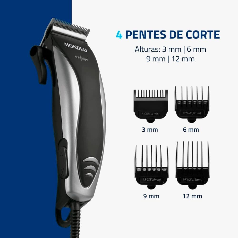 Máquina De Cortar Cabelo Pelo Barba Mondial Hair Stylo CR-02 Preto/Prata  220v ou 110v