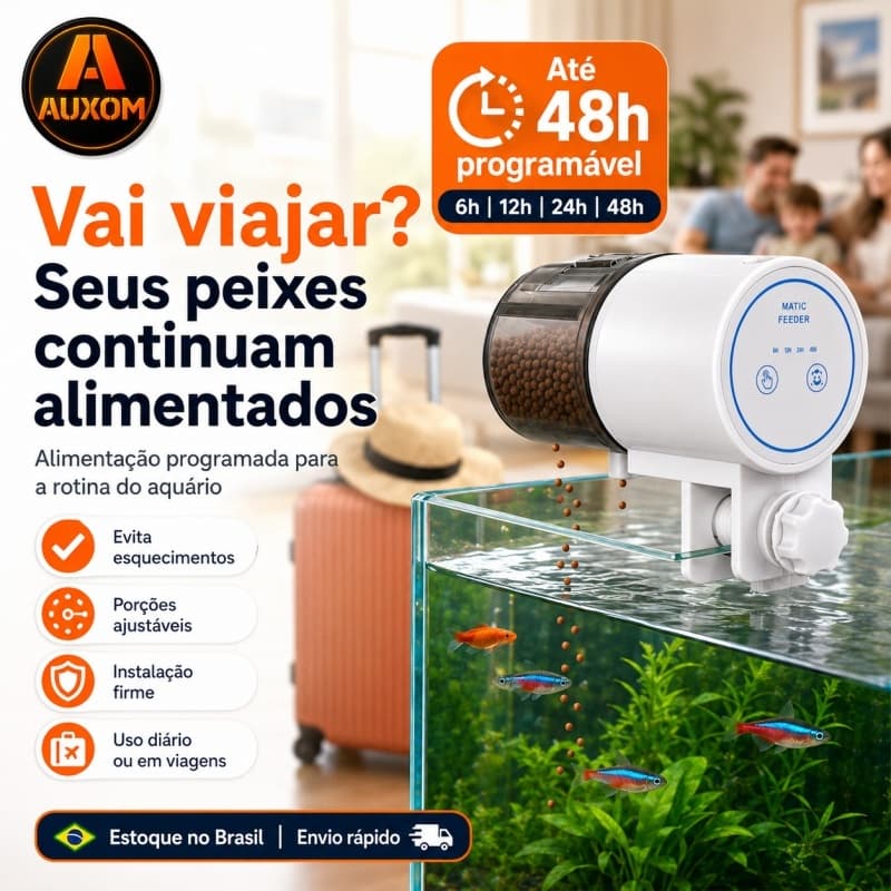 Alimentador Automático para Peixes AUXOM Aquário Timer 6h 12h 24h 48h Porção Ajustável
