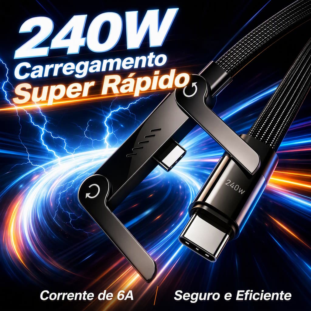 Basemo Cabo Tipo C para Tipo C 240W 1,5m com Adaptador USB-A e Suporte Dobrável para Celular