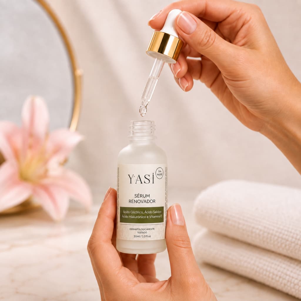 Sérum Renovador Facial Ácido Glicólico Ácido Salicílico Ácido Hialurônico Vitamina E 30ml Esfoliante Textura Leve YASI