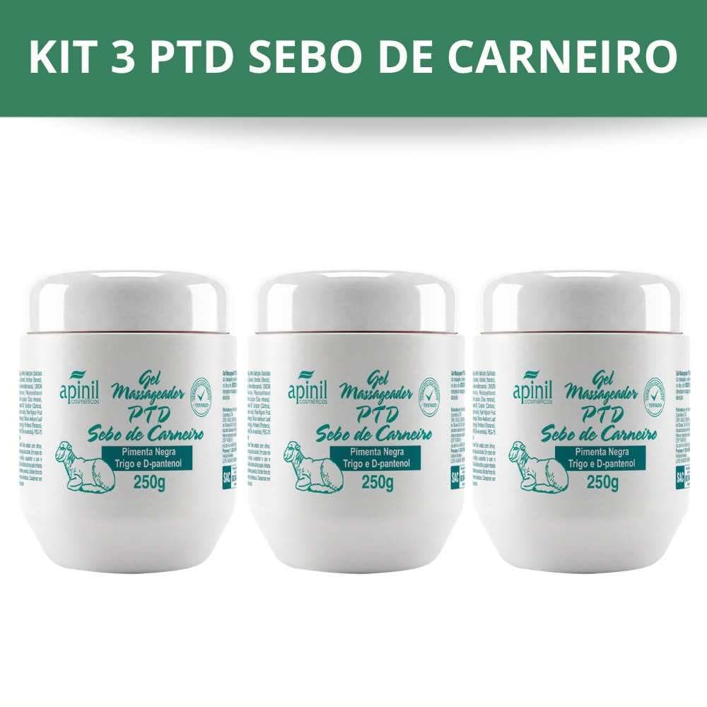 Kit 3 Unidades Gel PTD Apinil 250g Cada | Sebo de Carneiro Dor Muscular Original