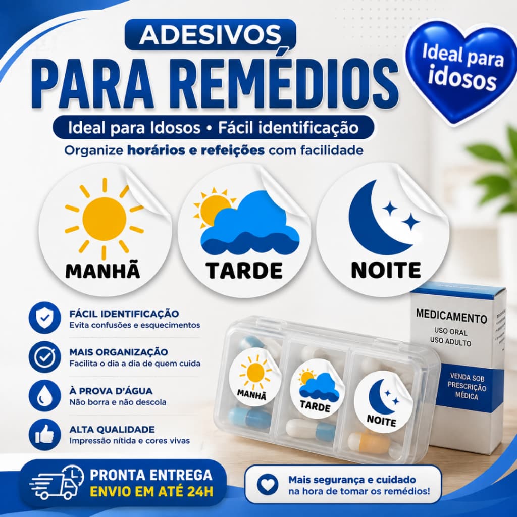 Kit 120 Etiquetas Adesivos Receituário Leitura Remédio Idoso Manhã Tarde Noite