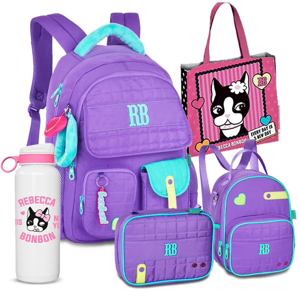 Kit Mochila Escolar Bolsinha Removível RB Rebecca Bonbon Estojo Box Lancheira Térmica 2026