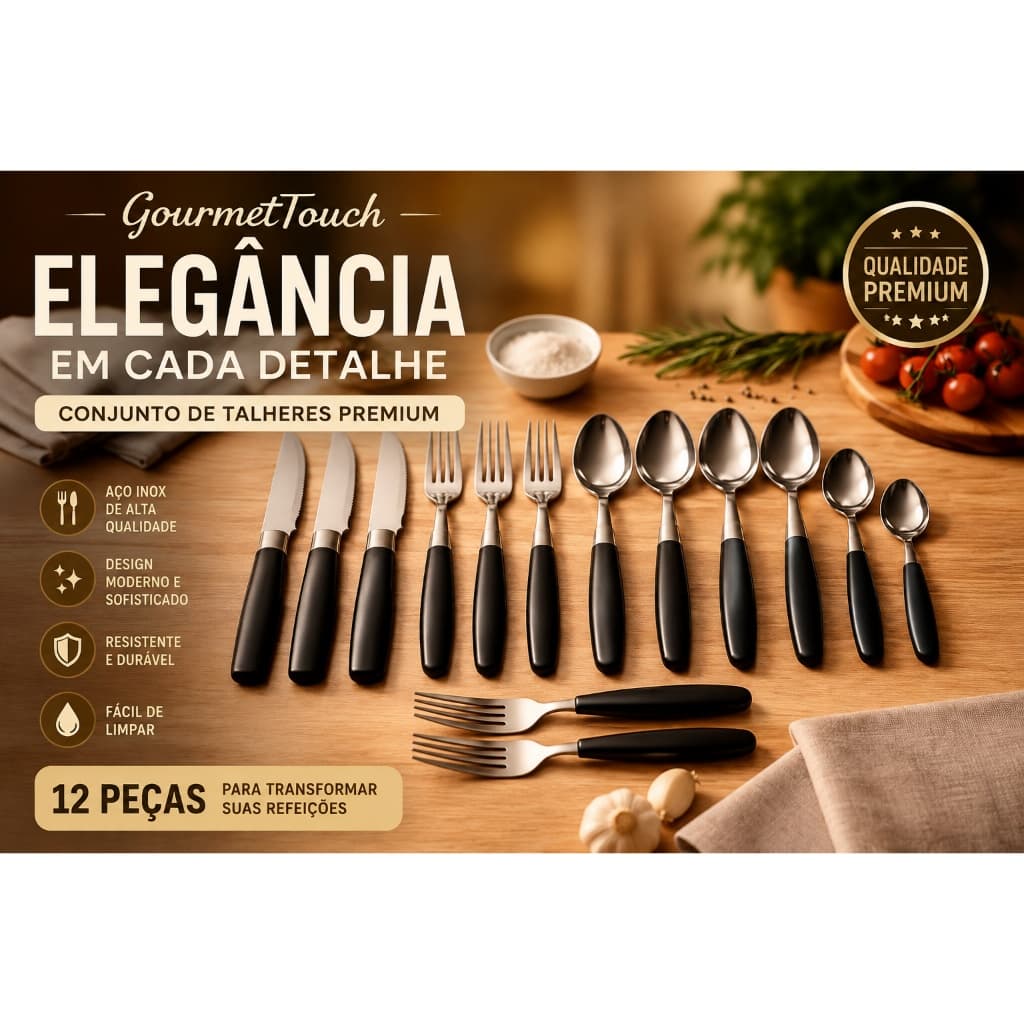 Conjunto Talheres 21 Peças Aço Inoxidável Preto Elegante