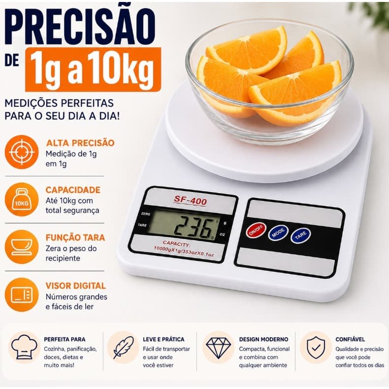 Balança Digital Cozinha 10Kg Precisão Balança de Alimentos Cozinha