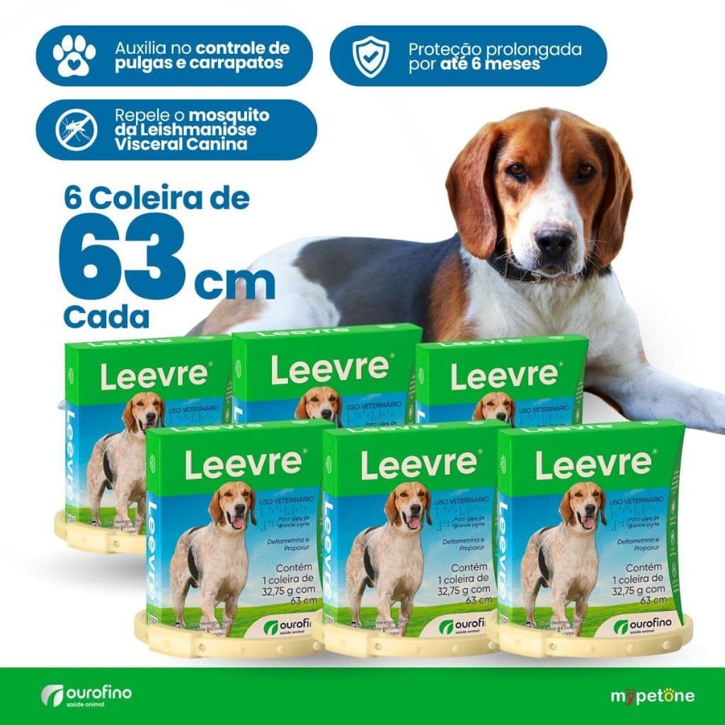 6 Coleira Leevre 63cm Ourofino Antiparasitária Antipulgas para Cães Médio e Grande