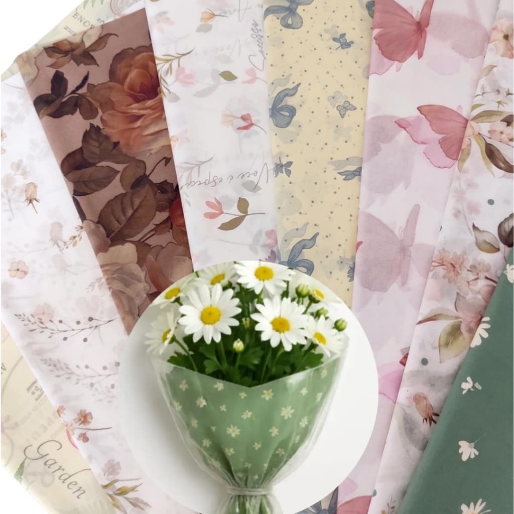 Papel de Seda Estampado Flores Florais 50x35cm com 25 ou 50 Folhas