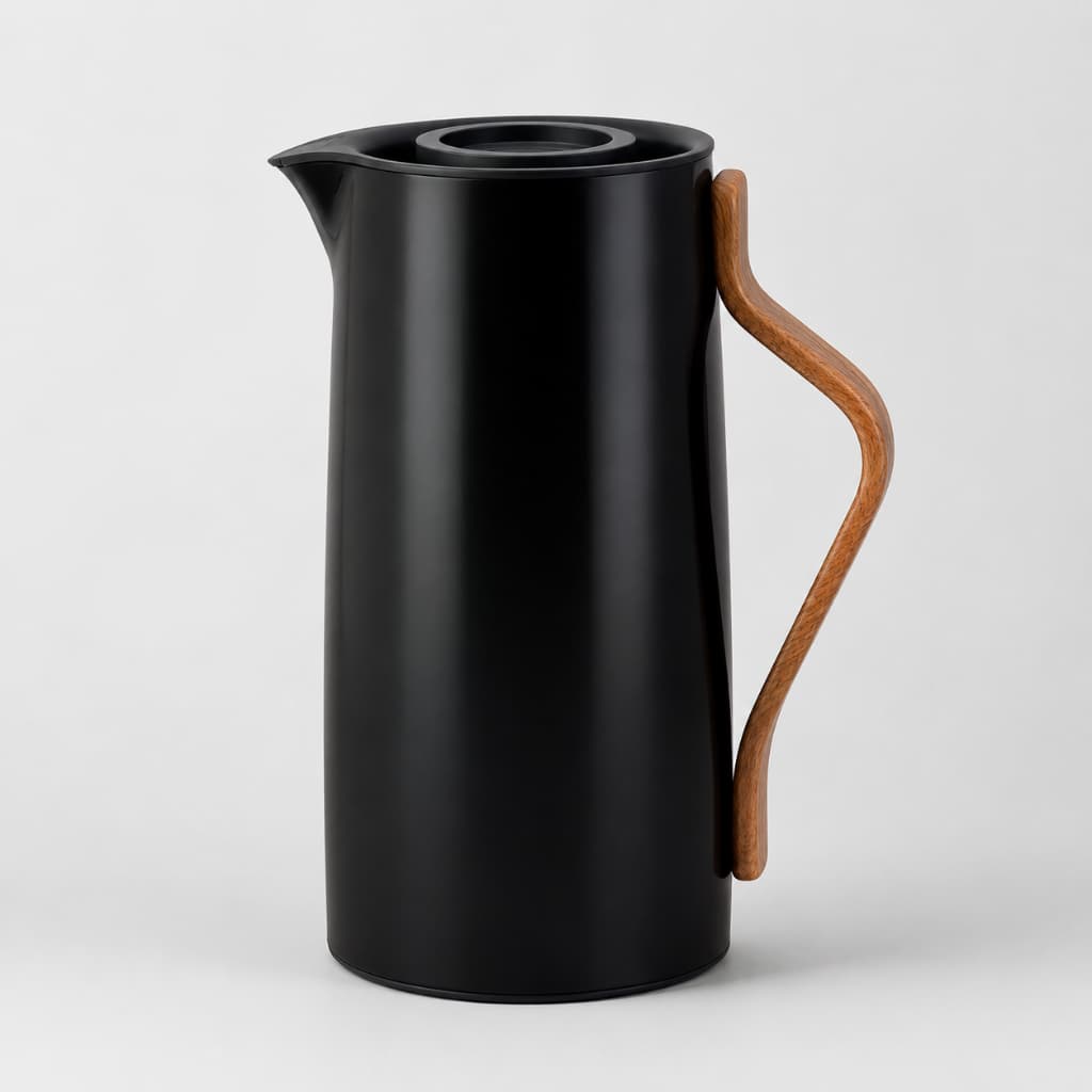 Garrafa Térmica Kyoto 1L Preta Ampola de Vidro Alça Bambu para Café e Chá Design Moderno Premium