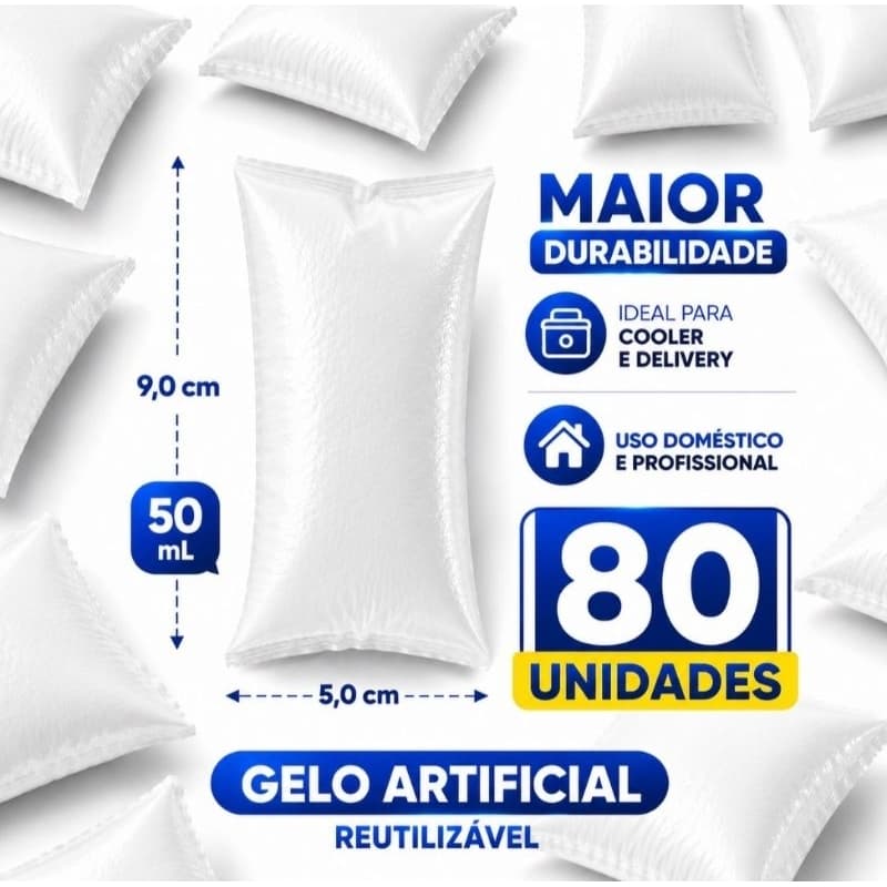 Gelo Reutilizável 50 ml Para Cooler Bolsa Térmica Delivery Transporte Remédio Kit 80 un Gelox em Gel