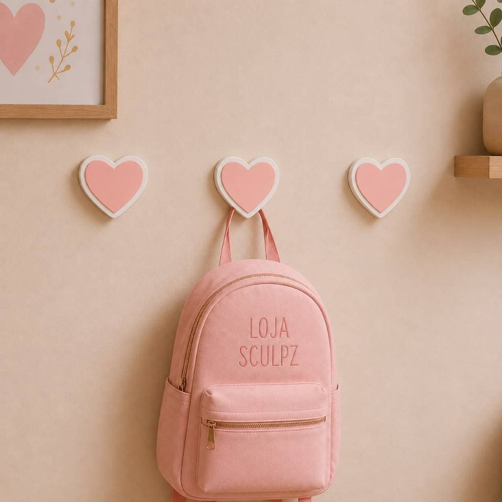 Kit Gancho de Parede Coração Suporte para Toalhas e Roupas Fita Adesiva Rosa