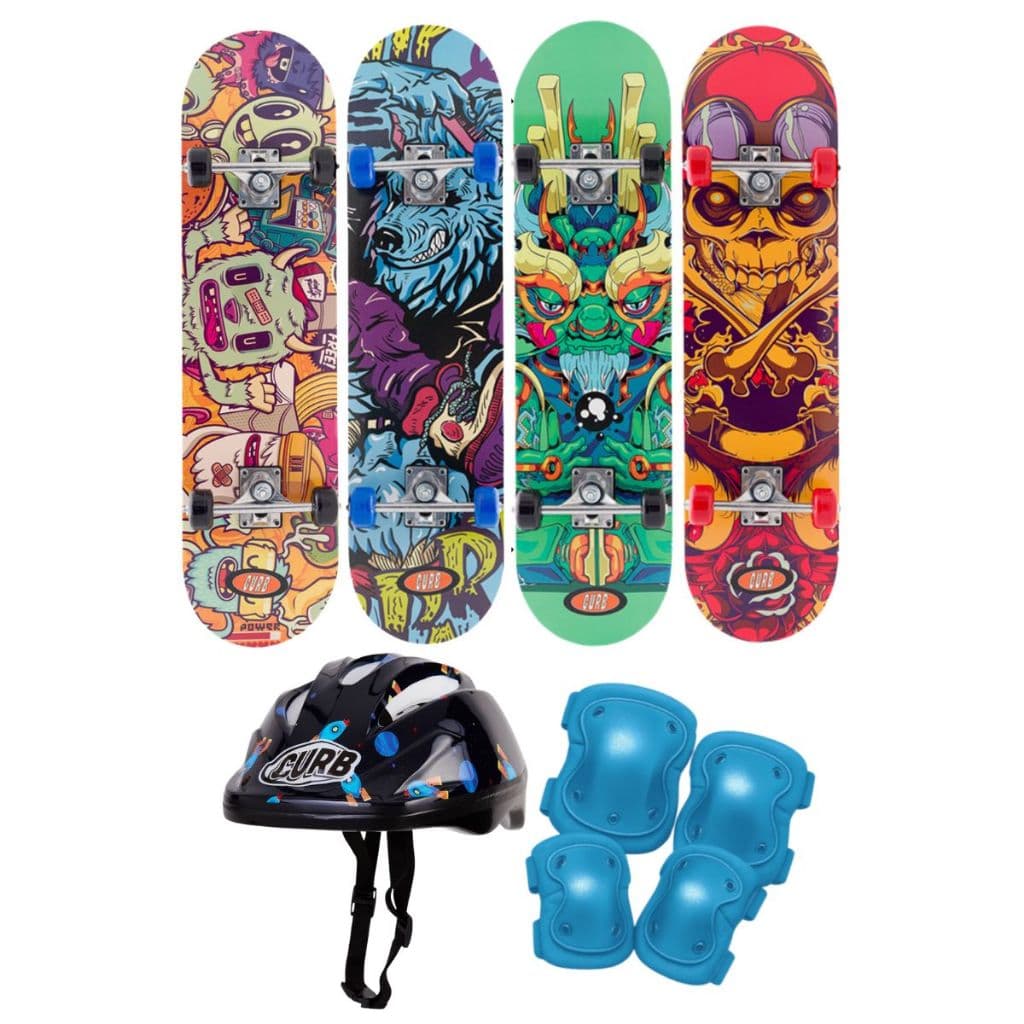 Skate Infantil Iniciante Treinamento Resistente Até 30Kg Com Kit de Proteção Foguete Completo Menina