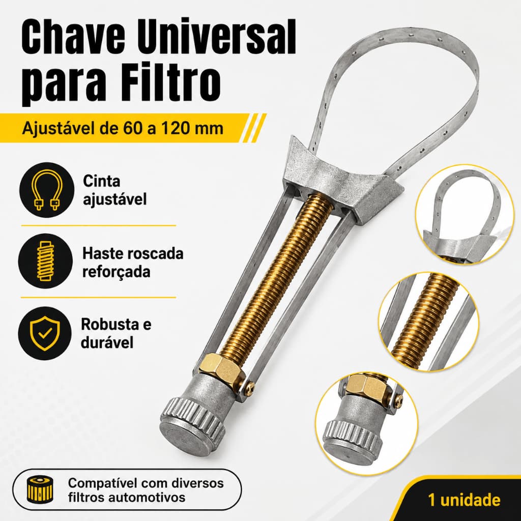 Chave Saca Filtro de Óleo Cinta Regulável 60-120mm Universal Ferramenta Automotiva