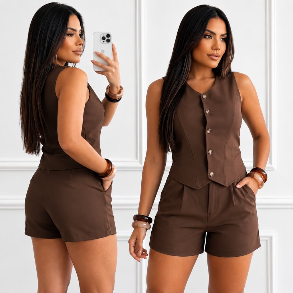 Colete E Short Social Alfaiataria Feminino