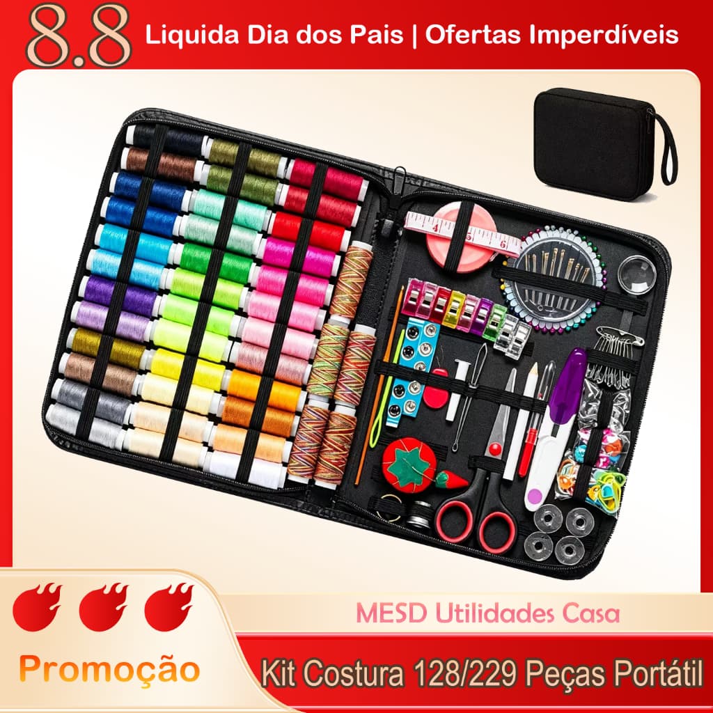 Kit de Costura Portátil 229 Peças, Para Viagem e Uso Doméstico, Ferramentas Profissionais de Emergência