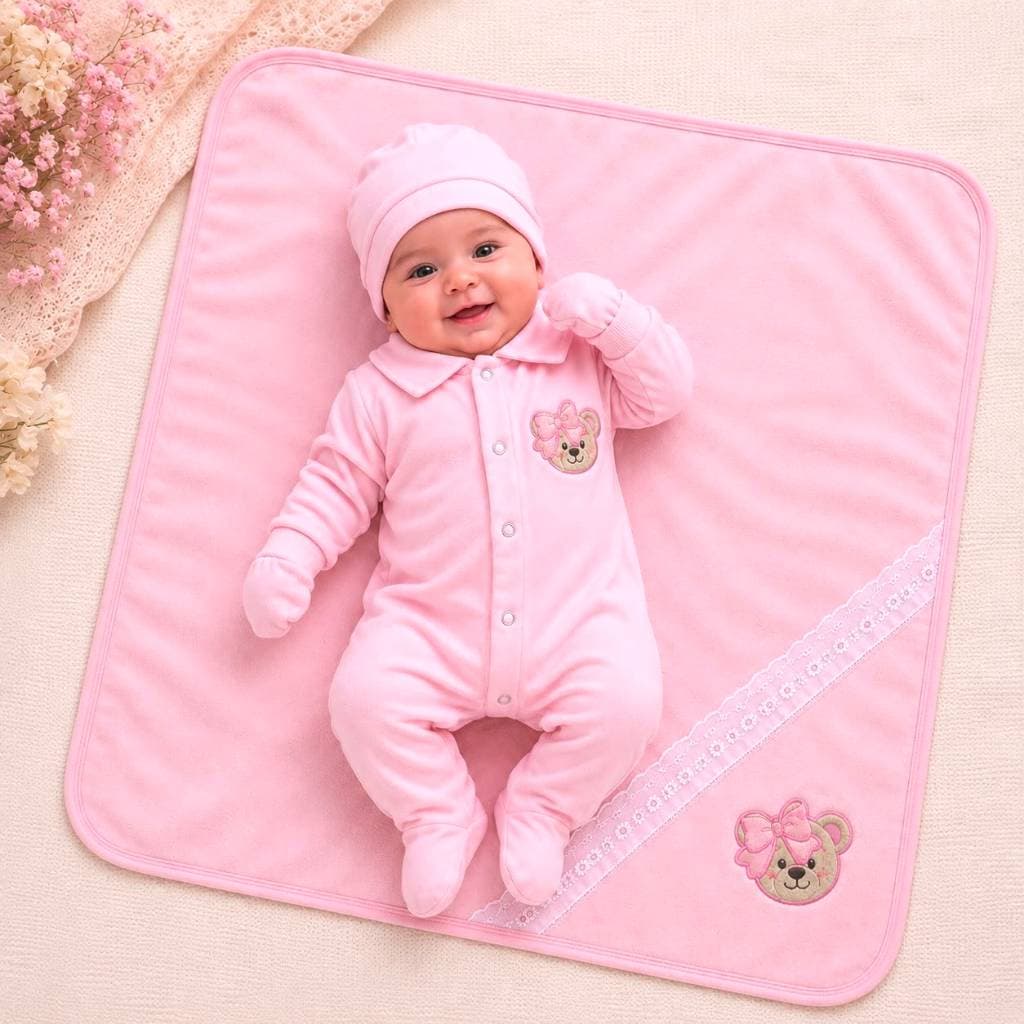 Saída De Maternidade Para Bebê Menina Com 5 Peças Tema Ursinha Feliz