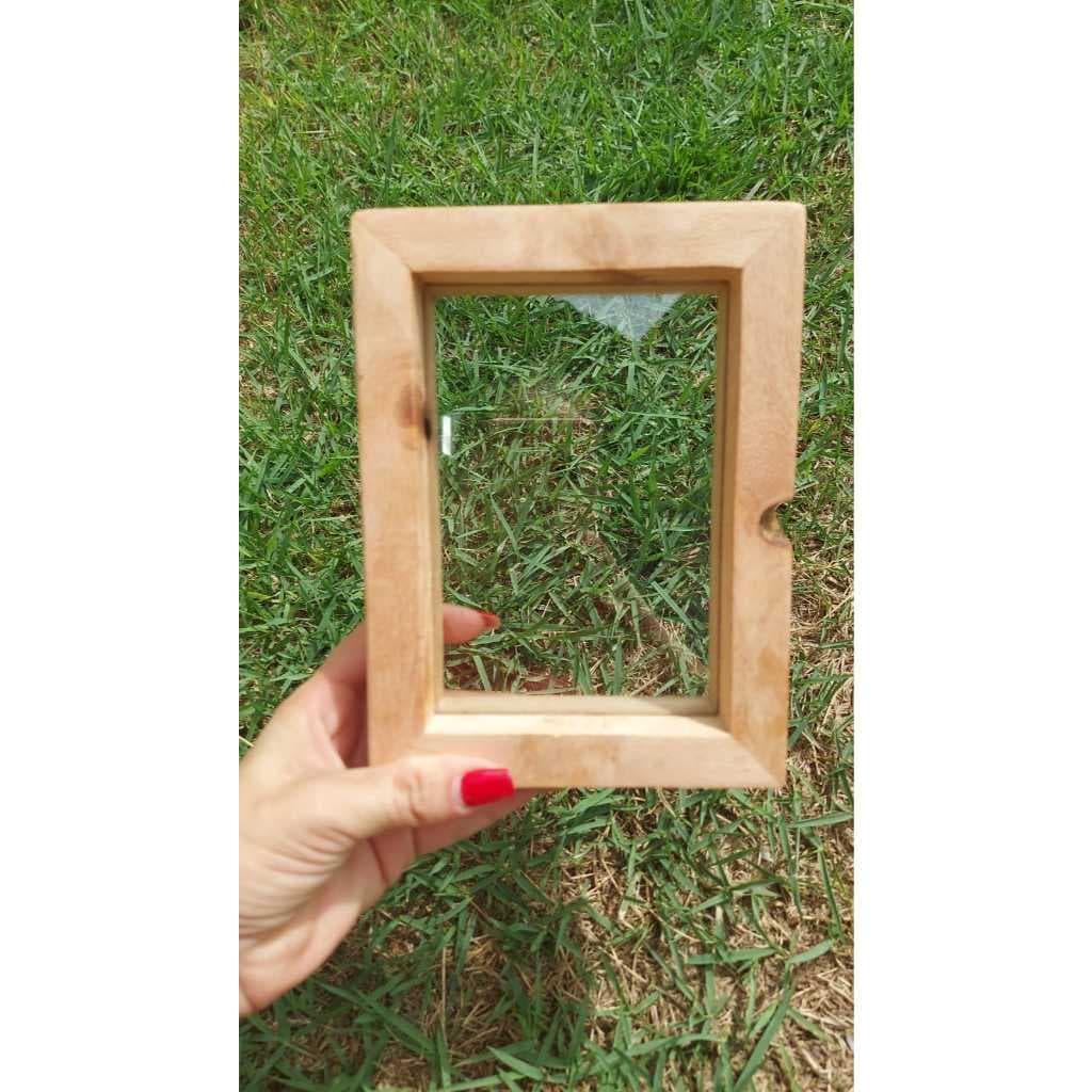 Porta retrato de madeira tamanho 10 cm x15cm com vidro duplo - decoração