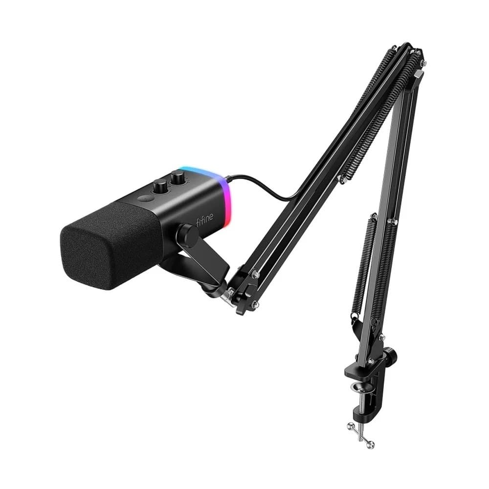 Microfone Fifine USB/XLR AM8T Preto com Braço Articulado— Dinâmico, Podcast, Streamer, Gamer