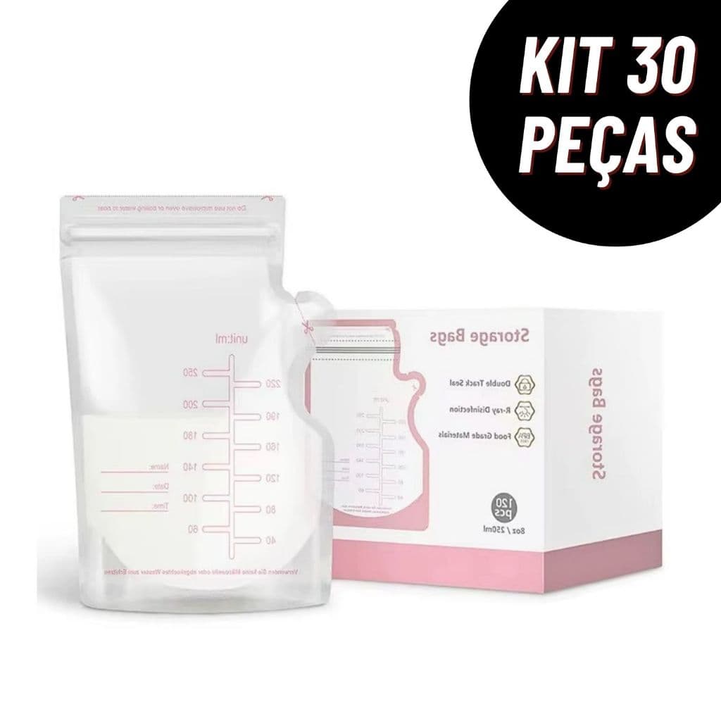 Kit 30 Sacos Para Armazenar Congelar Leite Materno 250 mL Freezer Pré Esterilizado Antivazamento Livre BPA Bebê
