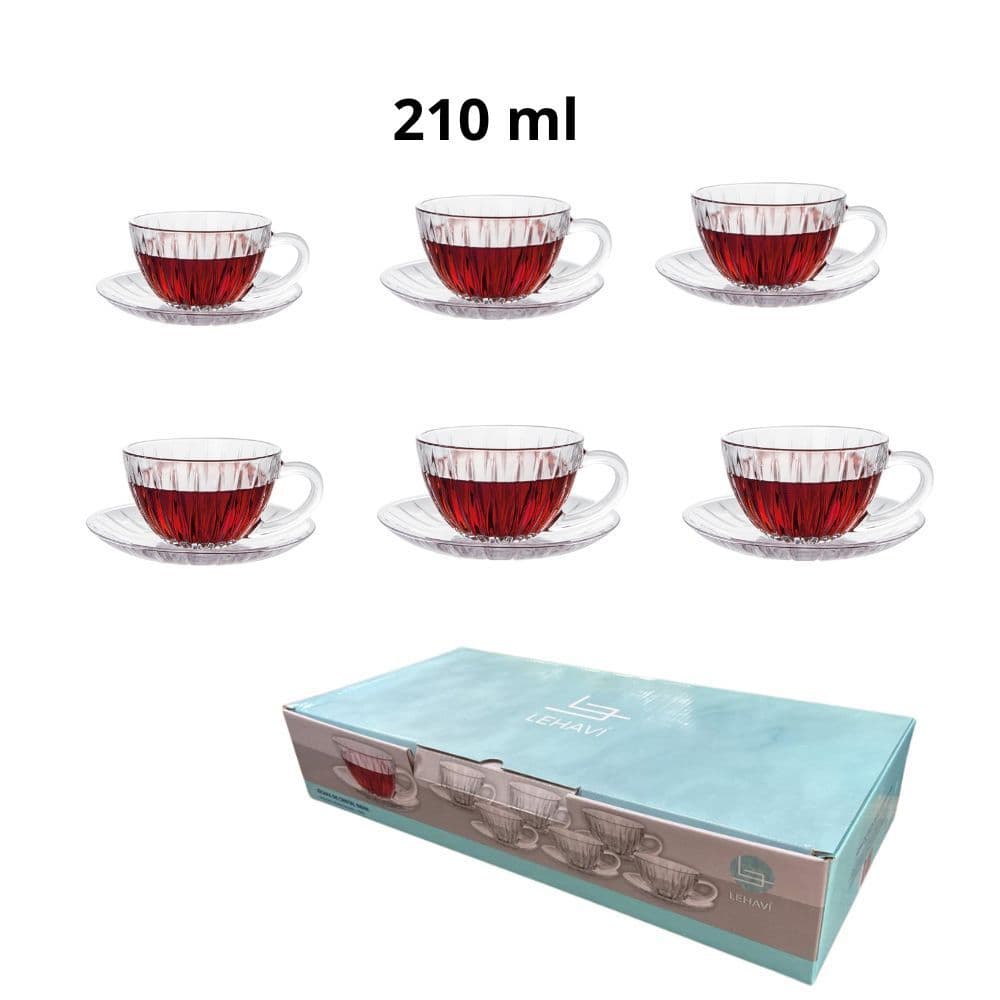 Jogo Xícaras Cristal Siena 6 Xícaras + 6 Pires 210ml 90ml Café Chá Transparente