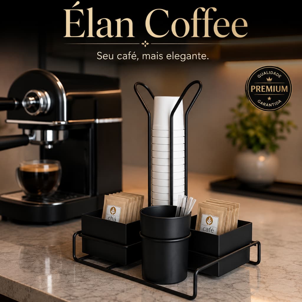 Organizador de Café e Chá Porta Copos Preto Multiuso para Bancada Cozinha