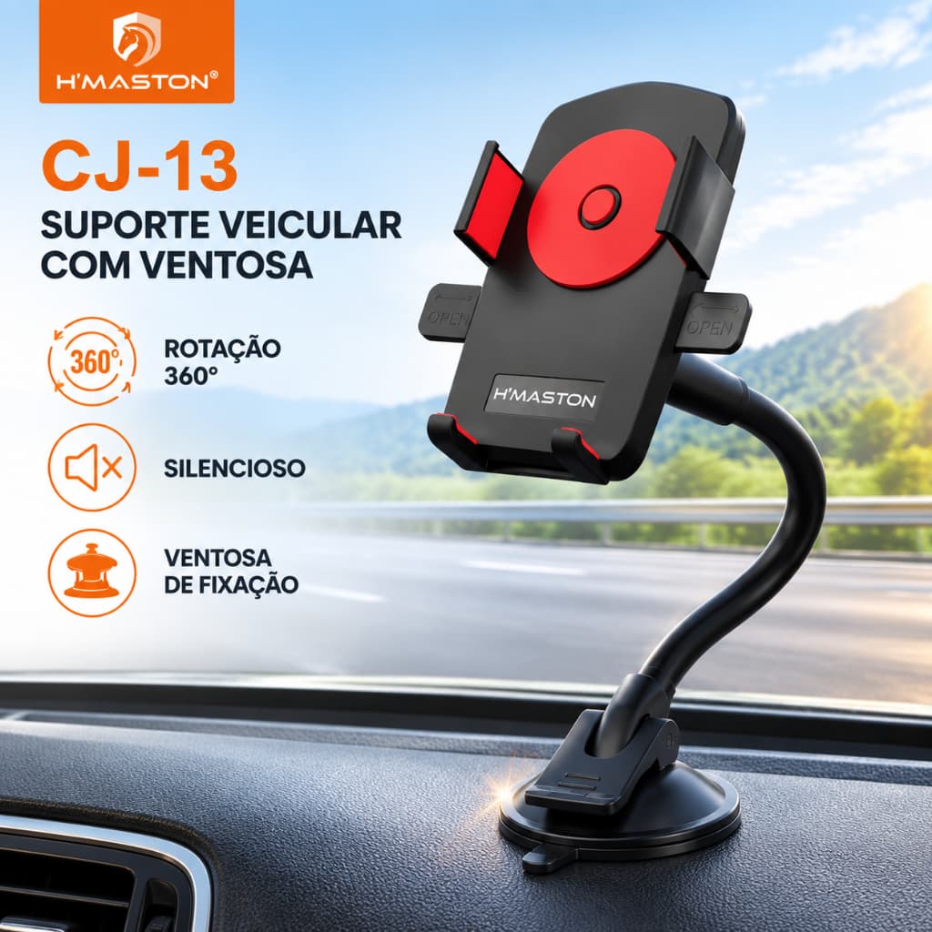 H'Maston CJ-13 Suporte Carro Celular Ajustável Rotação 360° Fixação Segura