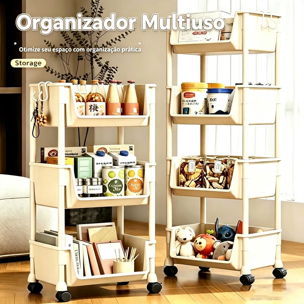 Prateleira Empilhável Organizadora 5 Andares com Rodízios, Móvel Multiuso para Sala, Quarto e Escritório, Acompanha