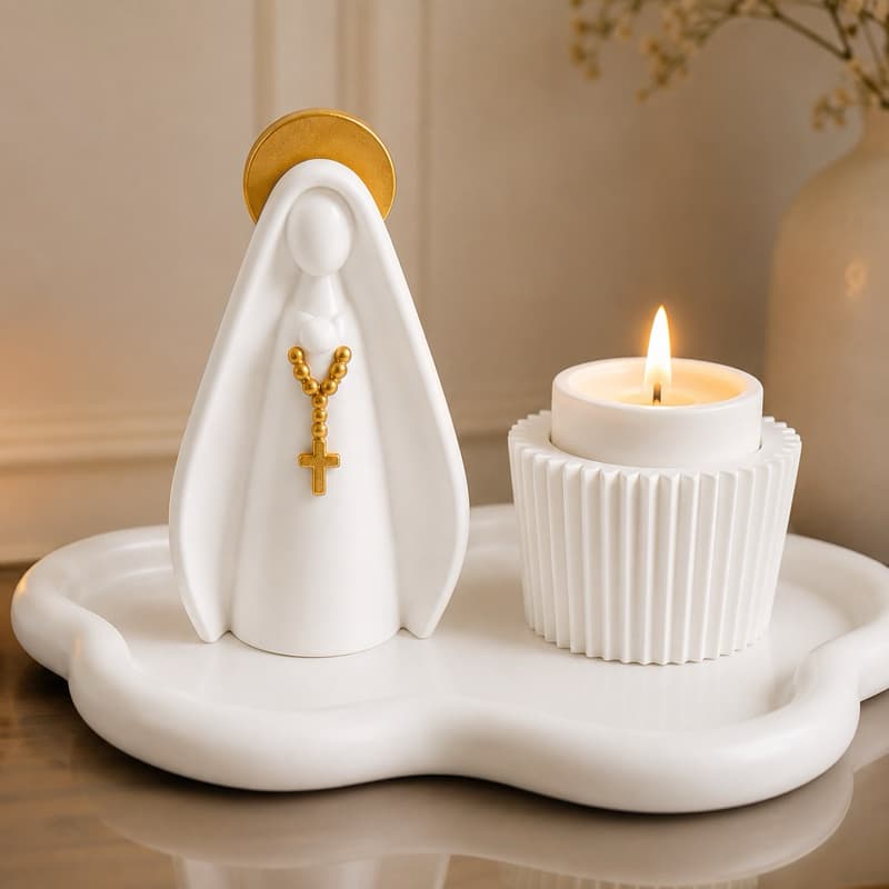 Oratório Nossa Senhora Decorativo + Bandeja Com Vela Led | Oratório | Presente católico | Lembrancinha Cristã