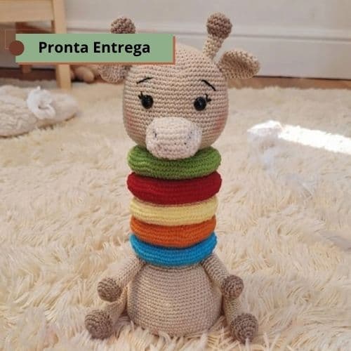 Girafa Amigurumi Torre de Argolas | Brinquedo Educativo Infantil em Crochê | Pronta Entrega